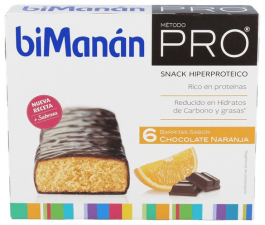 Bimanán Pro Barritas de Chocolate Naranja 6 Und.
